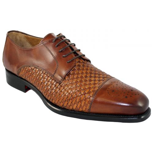 Emilio Franco 214 Brown / Cognac Genuine Calf Weave Leather Shoes.